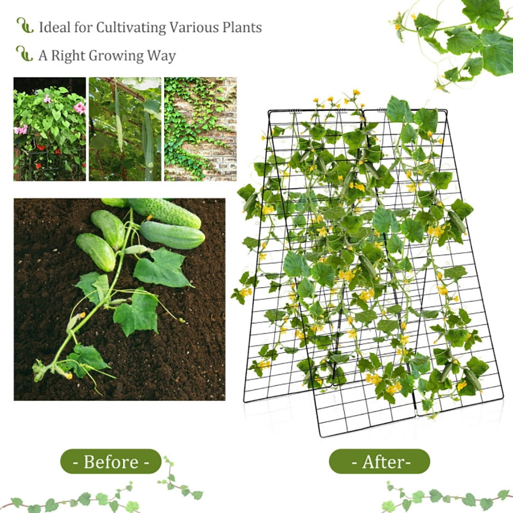Spaco 2 Pieces Foldable A-Frame Trellis Plant Supports with Twist Ties, Green Plant Support for Tomato, Flower Outdoor-Green