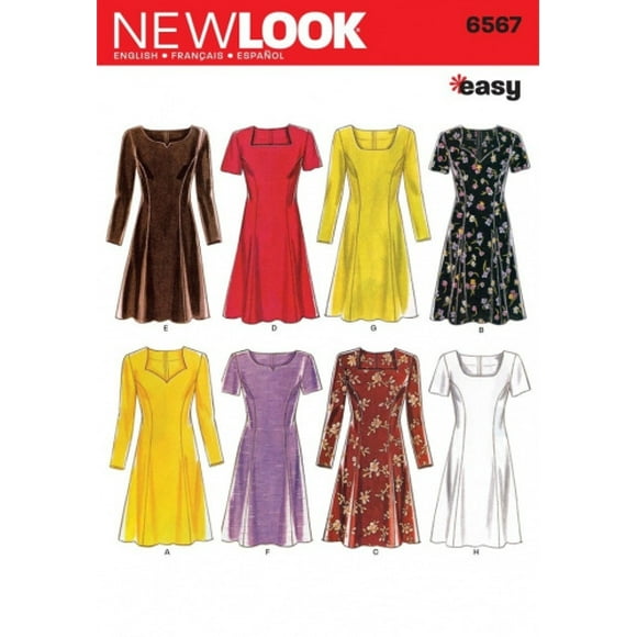 Nouveau Look Patron de Couture 6567 Manque Robes, Taille A (6-8-10-12-14-16)