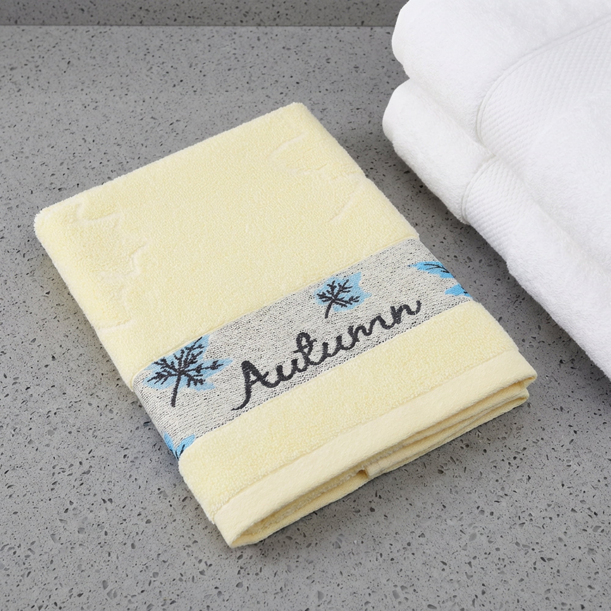 Unique Bargains Maple Leaf Jacquard Soft Absorbent Quick Dry Towels Yellow 2pk