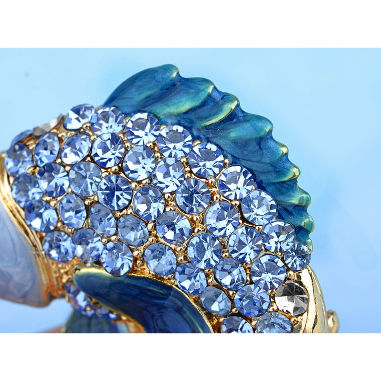 Alilang Koi Gold Fish Carp Golden Tone Enamel Aqua Blue Crystal