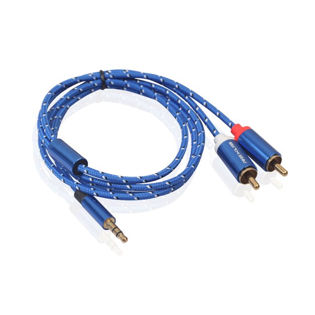 Puerto de aleación de aluminio Adaptador de 3,5 mm a 2RCA Teléfono a amplificadores Mezclador de audio Subwoofer Cable de audio AUX de cine en casa seitruly PJ7092-05