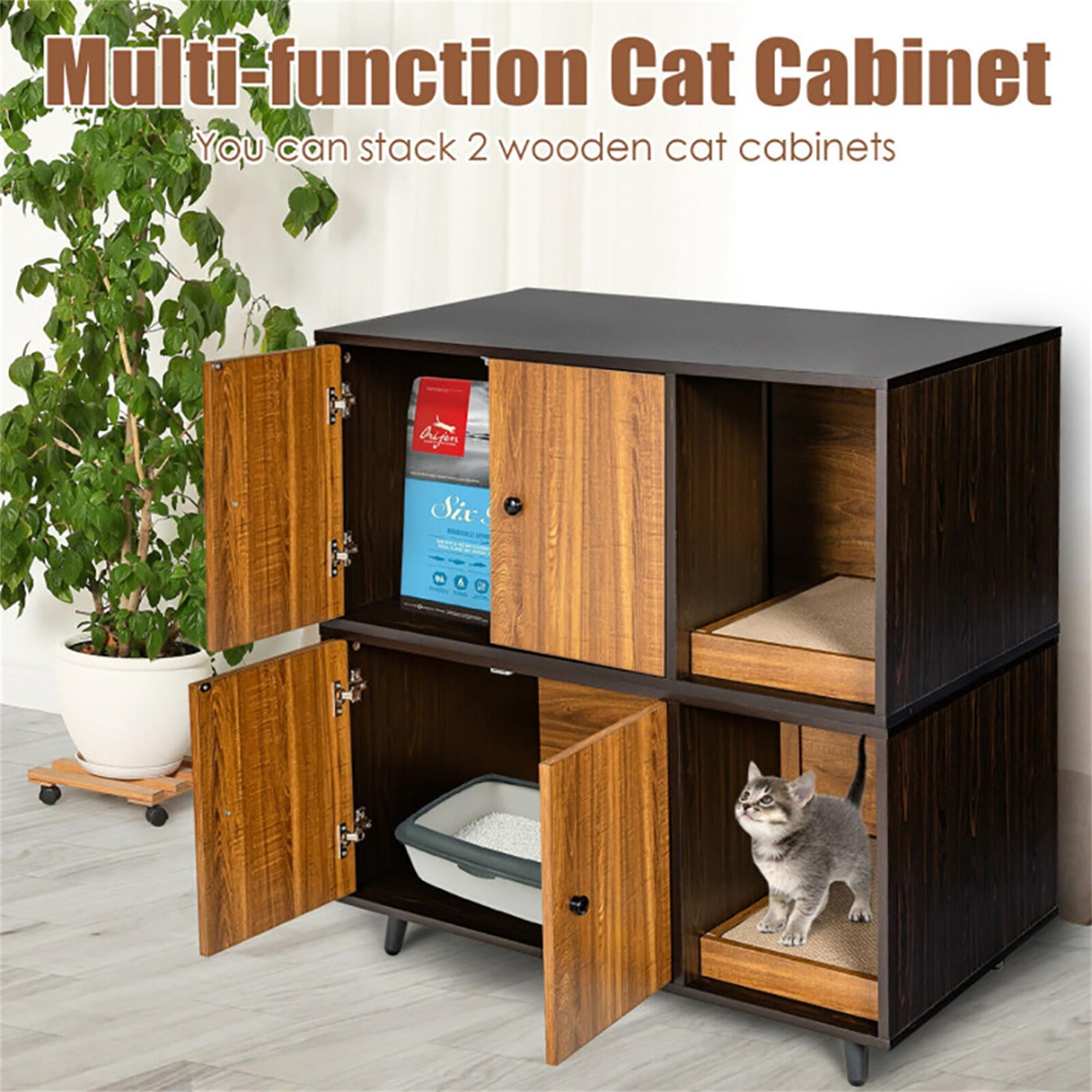 Kadyn 35" Cat Litter Box Enclosure Hidden Litter Box Furniture, Wooden Cat Washroom Cat House with Scratch Pad, Brown