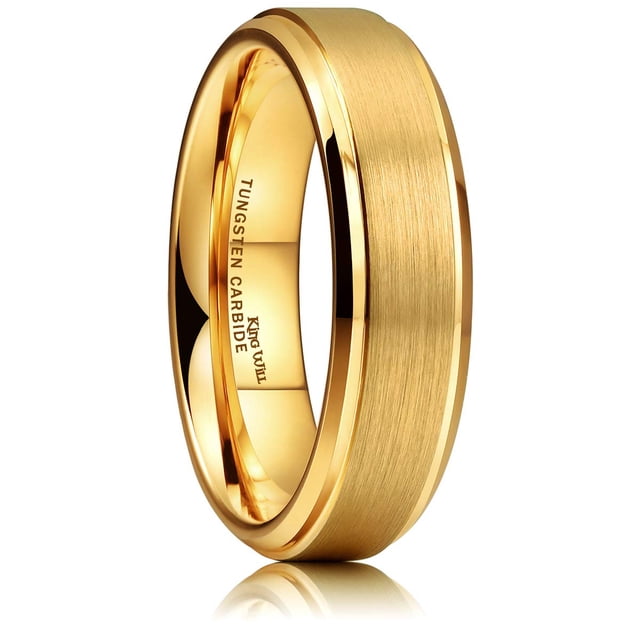 Alianza de boda King Will GLORY, 6 mm, carburo de tungsteno, oro de 14 quilates