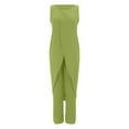 thumbnail image 4 of MSJUHEG Two Piece Outfits For Women Fall Outfits 7 Colors Mature Women Suit Suit For Women Slit Sleeveless Loose Blouse Wide Leg Pants Set Slacks For Women Green S, 4 of 6