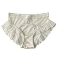 thumbnail image 2 of Novelty Ruffle Trim Panties Cute Summer Underpants, Teen Girls Lovely Brief Satin Patchwork Lightweight Underwear(Beige,M), 2 of 4
