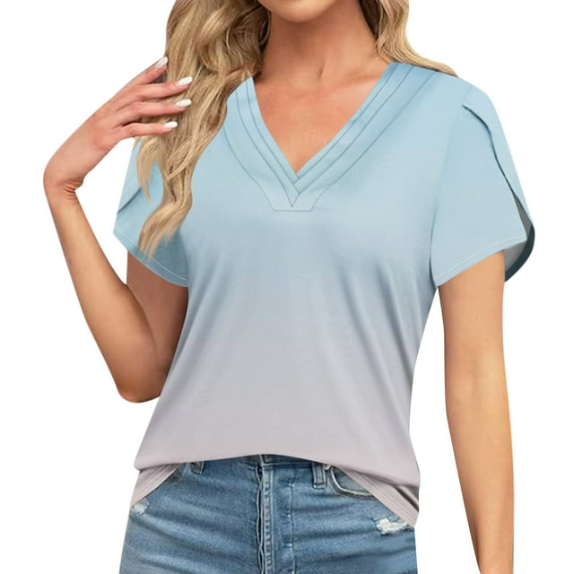 V Neck Womens T-Shirts Basic Tops for Women Cap Sleeve Loose Tank Tops