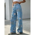 thumbnail image 4 of Floral Print Women Long Jeans Wide Leg Casual Denim Pants, 4 of 7