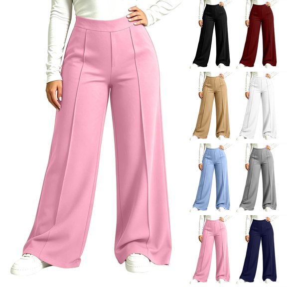 Women's Solid Plus Size Wide Leg Yoga Pants Elastic High Waist Loose Flowy Long Trousers Soft Casual Loungewear Bottoms for Fitness and Outdoor Activities XL-5XL White