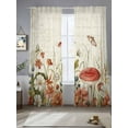 thumbnail image 5 of Sheer Curtains 84 Inches Long, Vintage Spring Floral Light Filtering Window Curtains for Living Room/Bedroom, Summer Botanical Red Rod Pocket Voile Sheer Curtain Drapes, 52"W x 84"L, 2 Panels, 5 of 8