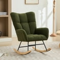 thumbnail image 2 of Modern Nursery Rocking Chair Upholstered Glider Chair with High Backrest Rocker Accent Armchair with Solid Wood Legs for Nursery Bedroom Living Room Teddy(dark green), 2 of 10
