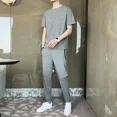 thumbnail image 3 of Conjunto de chándal con camiseta negra para hombre, pantalones de chándal lisos, conjuntos deportivos para gimnasio, ropa de hombre de alta calidad, conjunto elegante de 2 piezas básico, 3 of 5