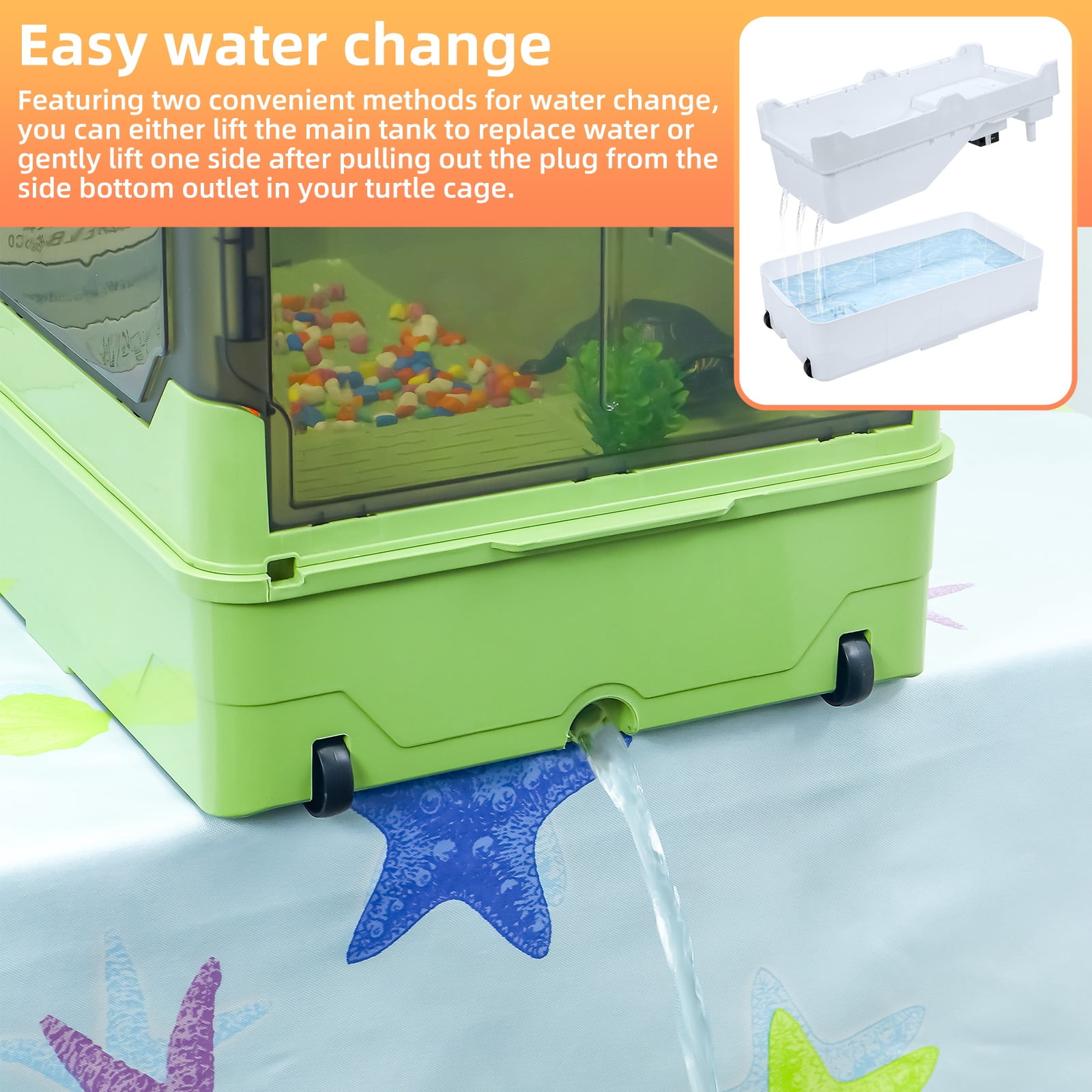 Turtle Tank Kit Complete Turtle Habitat with Advanced Filtration, Waterfall Play, Multi-Zone Living, Heat Lamp,Easy Water Change for Turtle Aquarium and Hermit Crab Tank（Green,18 In）