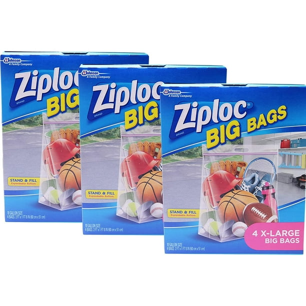 Ziploc Stand and Fill Big Bags, XL Big Bags, 4 Count (Pack of 3