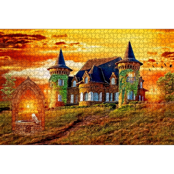 Cuadros Decorativos Rompecabezas de papel de paisaje de castillo DIY de 1000 piezas para juego inter Likrtyny embutido en tela