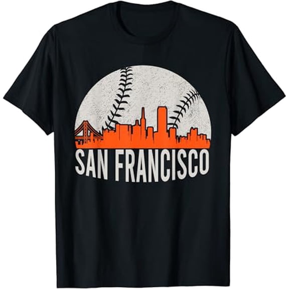 Vintage San Francisco Skyline Baseball Present Men Women T-Shirt