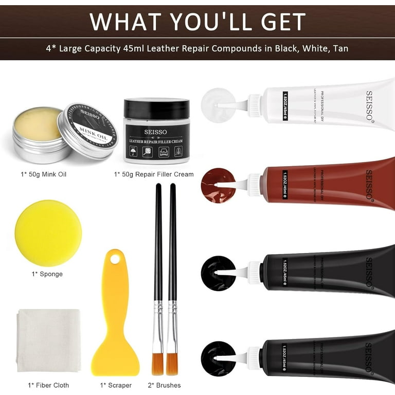 SEISSO Leather Repair Kit, Furniture, Car Seats, Vinyl, Mink Oil