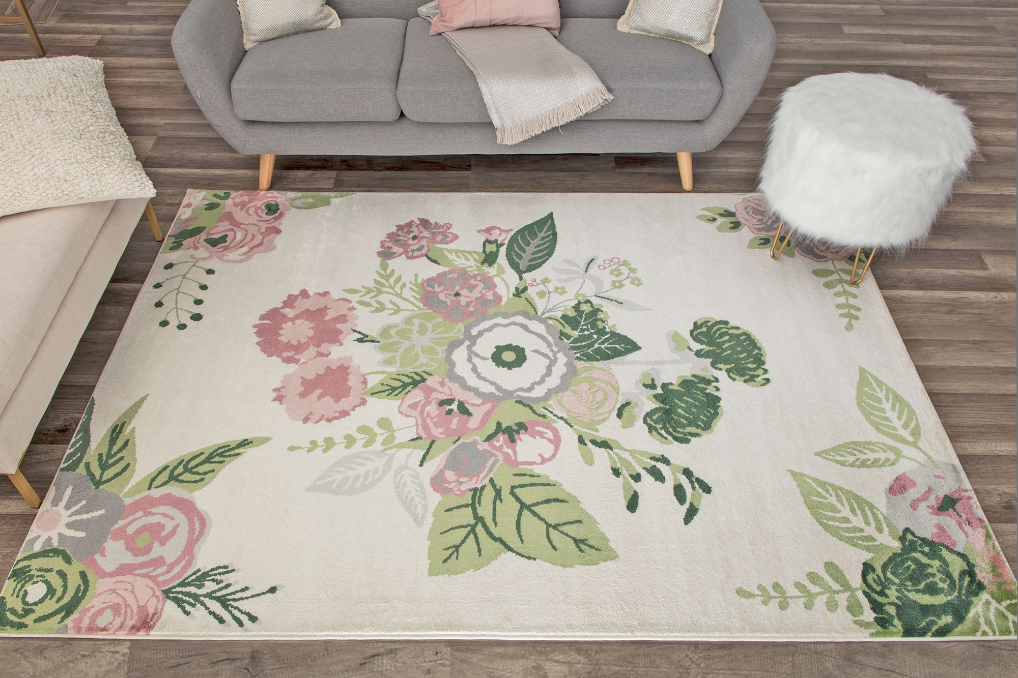 Rugs America Hanna VA40A Rose Garden Cream Floral Transitional Beige Area Rug, 5'x7'