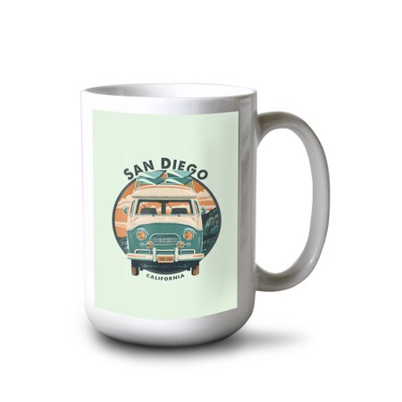 

15 fl oz Ceramic Mug San Diego California Camper Van Contour Dishwasher & Microwave Safe