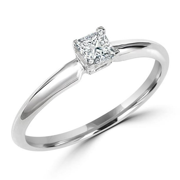 0.16 CT Princess Diamond Solitaire Engagement Ring in 10K White