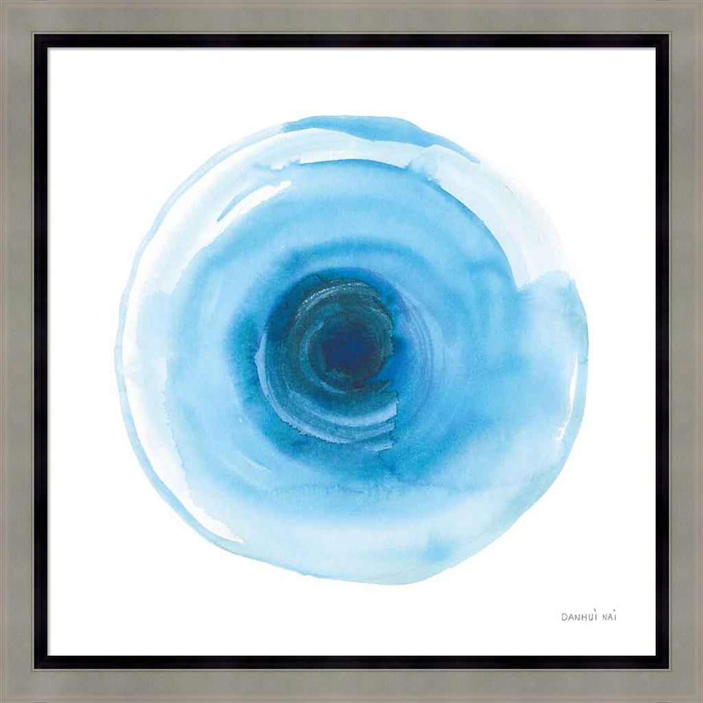 Center of Blue Abstract Framed Art with Silver Wood Frame