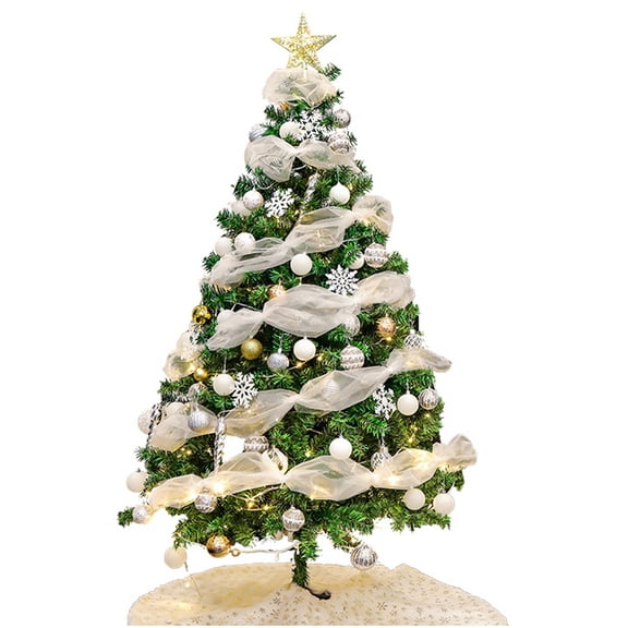 5.9FT Christmas Tree Artificial Pine, Light Up Christmas Tree with Hanging Decorations Netted Ribbon, Perfect for Indoor and Outdoor Holiday