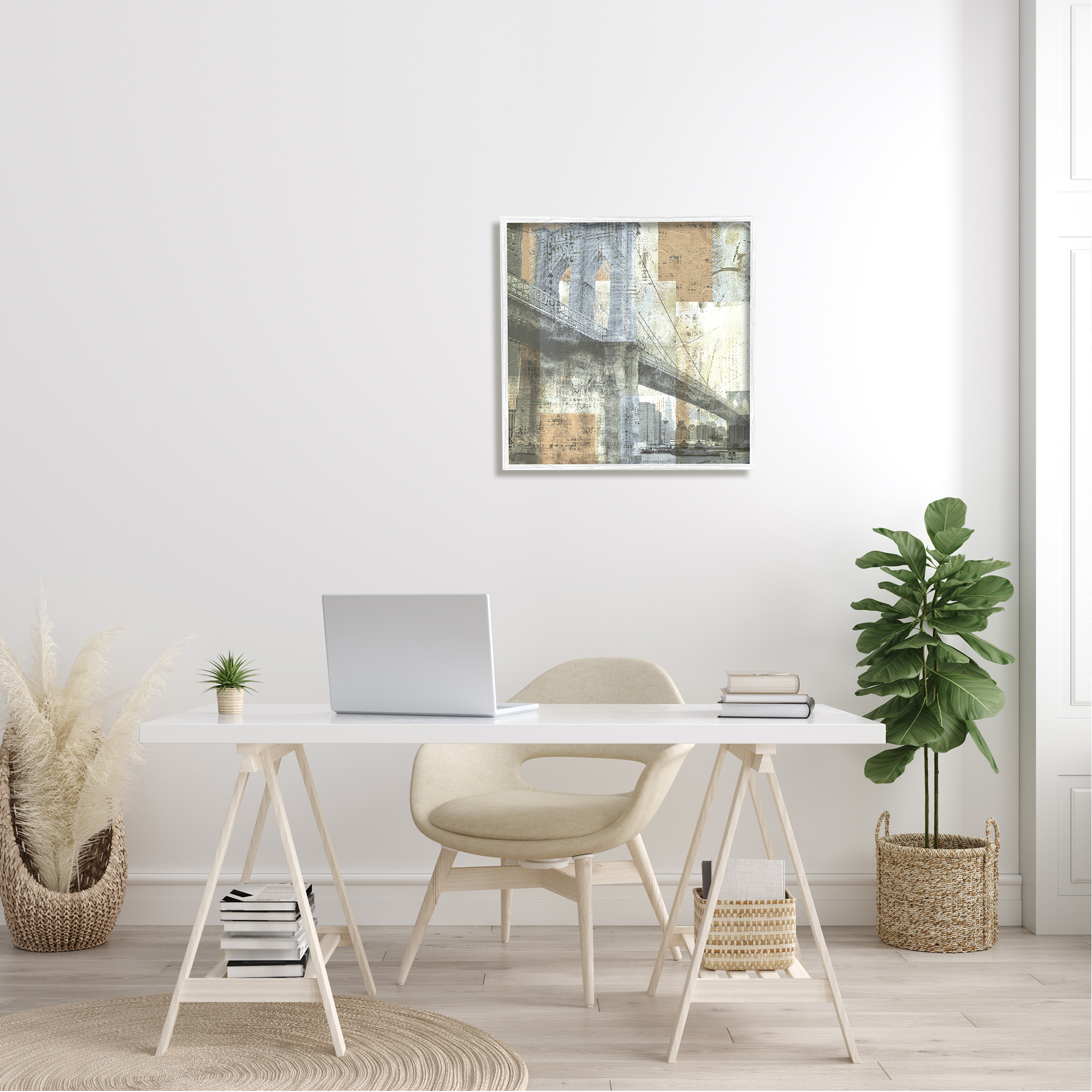 Stupell Industries Abstract Collaged Cityscape Arched Bridge Water Boats, 24 x 24, Design by Katrina Craven