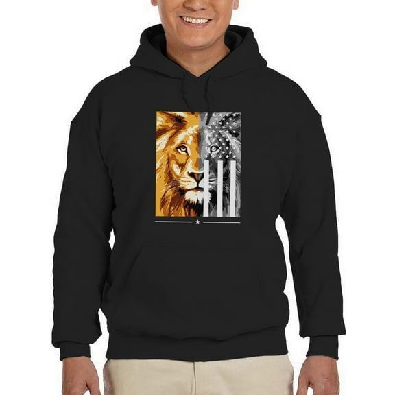 The Lion And The American Flag Men Hoodie, Male 3X-Large