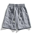thumbnail image 3 of Big & Tall Hiking Cargo Shorts Zipper Wide Leg Mens Bermuda Shorts Quick Dry Outdoor Drawstring Summer Pants Gray, 3XL, 3 of 7