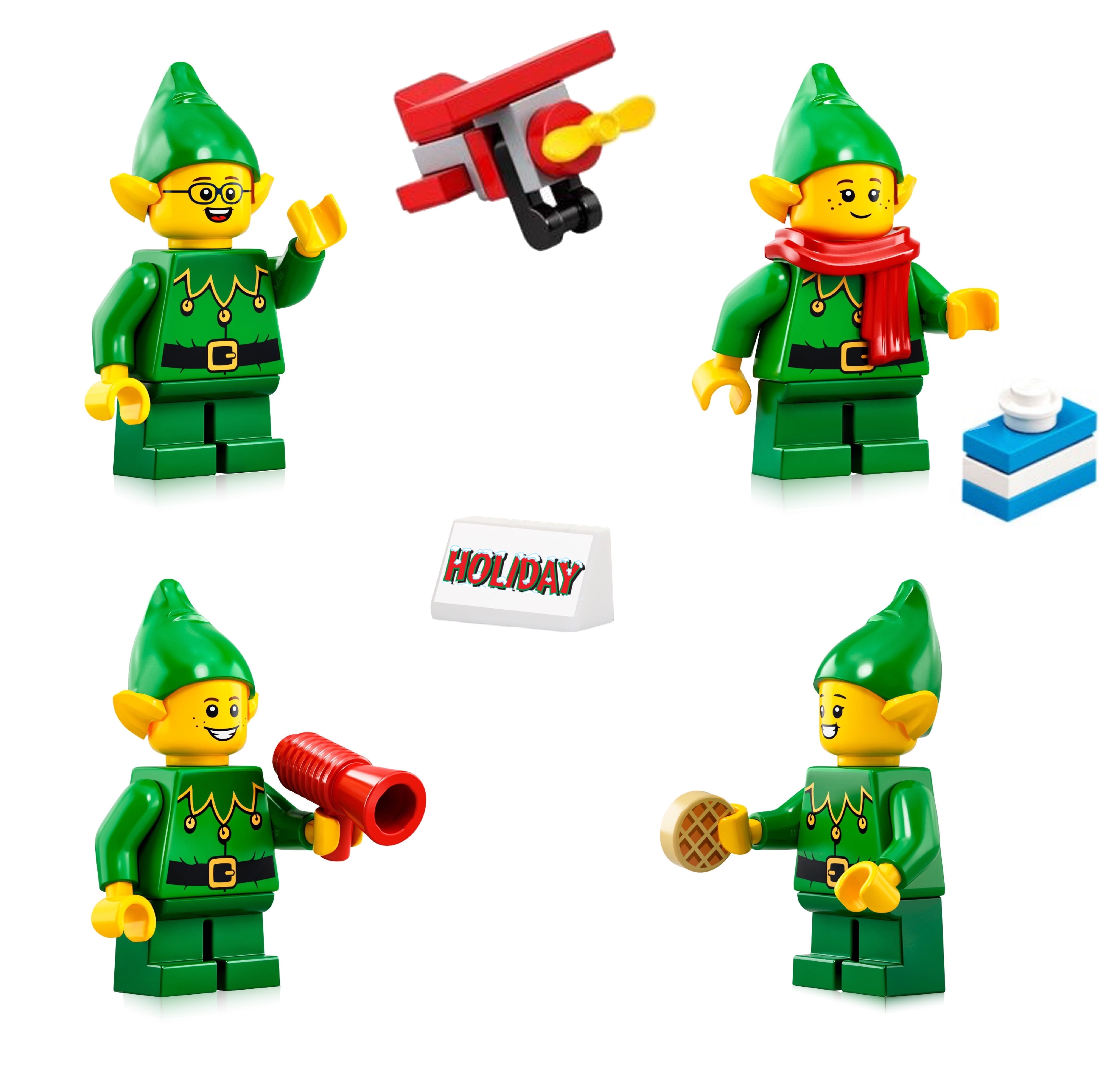 Set of 4 Holiday Elves LEGO Holiday Christmas Minifigure Combo with Accessories 10275 