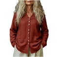 thumbnail image 3 of nerohusy Womens Bohemian Linen Shirts Casual Button Down Long Sleeve Tops Lightweight V Neck Summer Tops,Red,XXL, 3 of 6