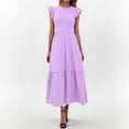 thumbnail image 3 of Vestido largo con mangas con volantes y pliegues para mujer - Extralargo informal con bolsillos, 3 of 8