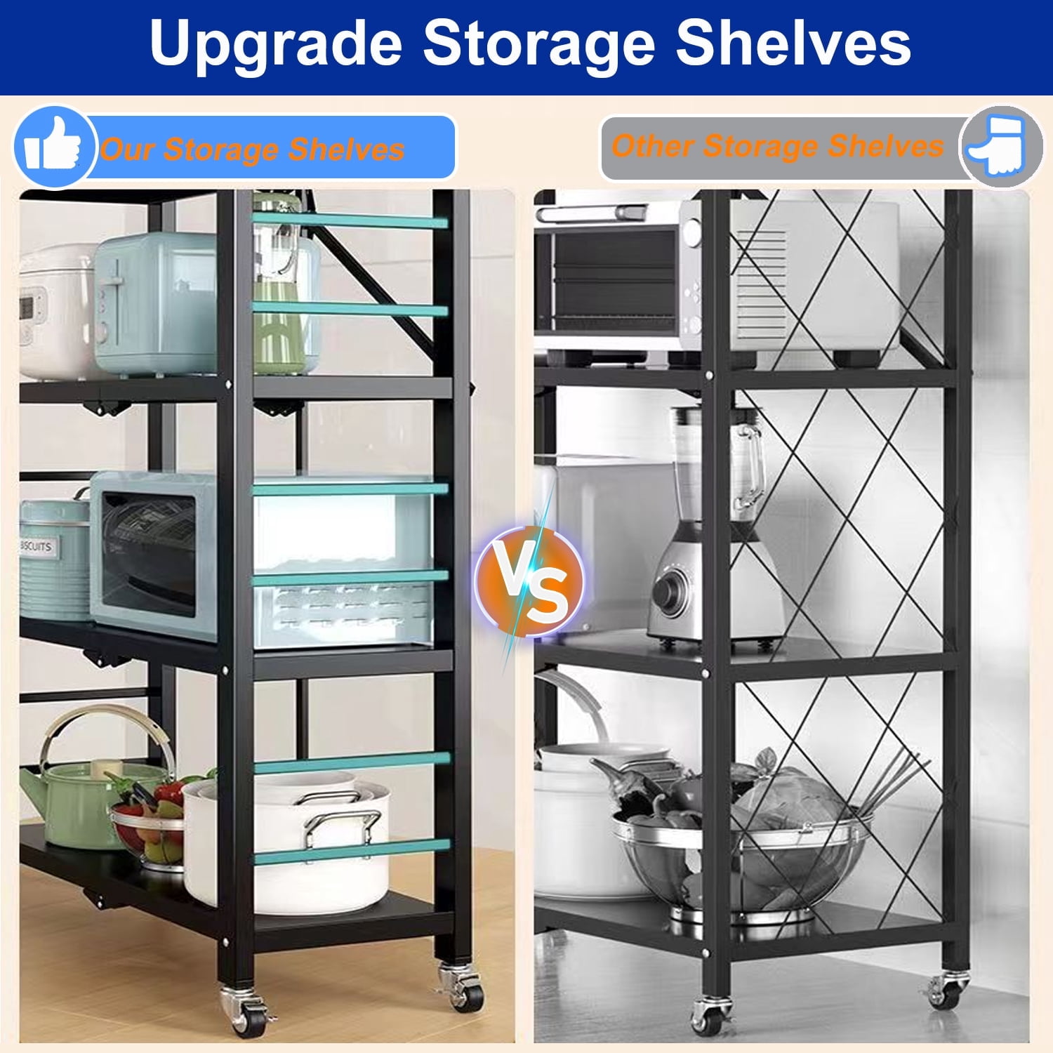 Heavy Duty Foldable Metal Storage Rack with Wheels, 4 Tier, No Installation, Removable Shelves, Black - Utility Shelving for Garage, Kitchen, Living Room, Study, Basement