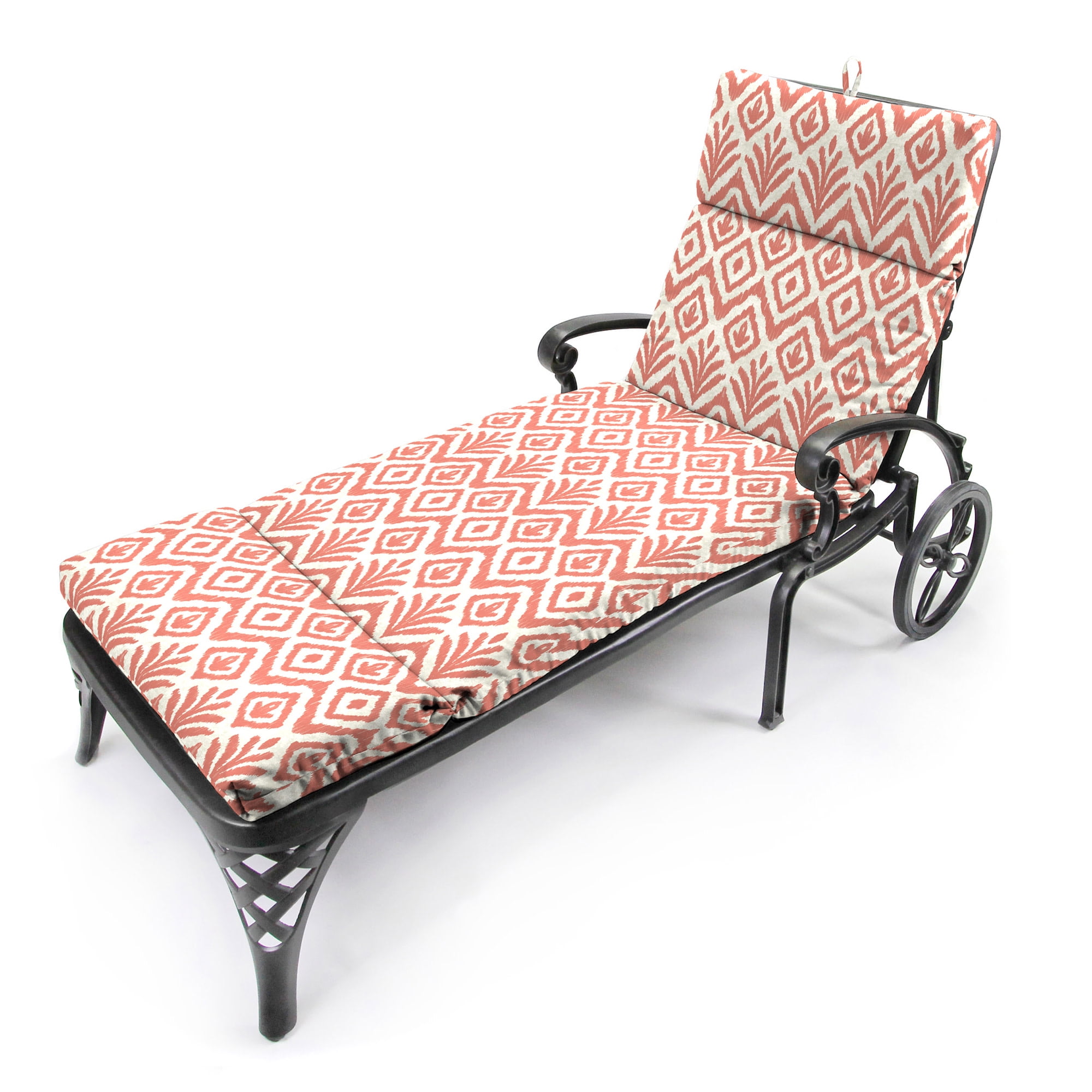 Jordan Manufacturing 72" x 21" Tinker Suntan Coral Ikat Rectangular Outdoor Chaise Lounge Cushion with Ties and Hanger Loop