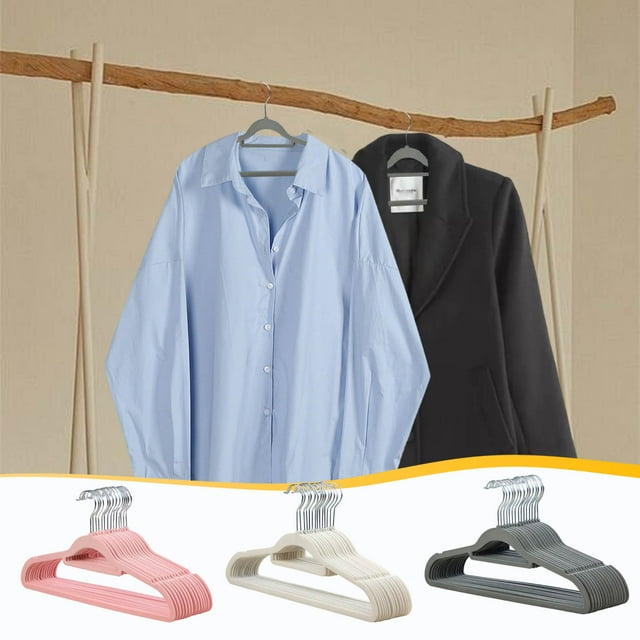 Perchas de terciopelo suave, 10 piezas perfectas para colgar ropa que ahorran espacio, duraderas y fuertes perchas de abrigos o pantalones para organizadores de armario y almacenamiento con ranuras
