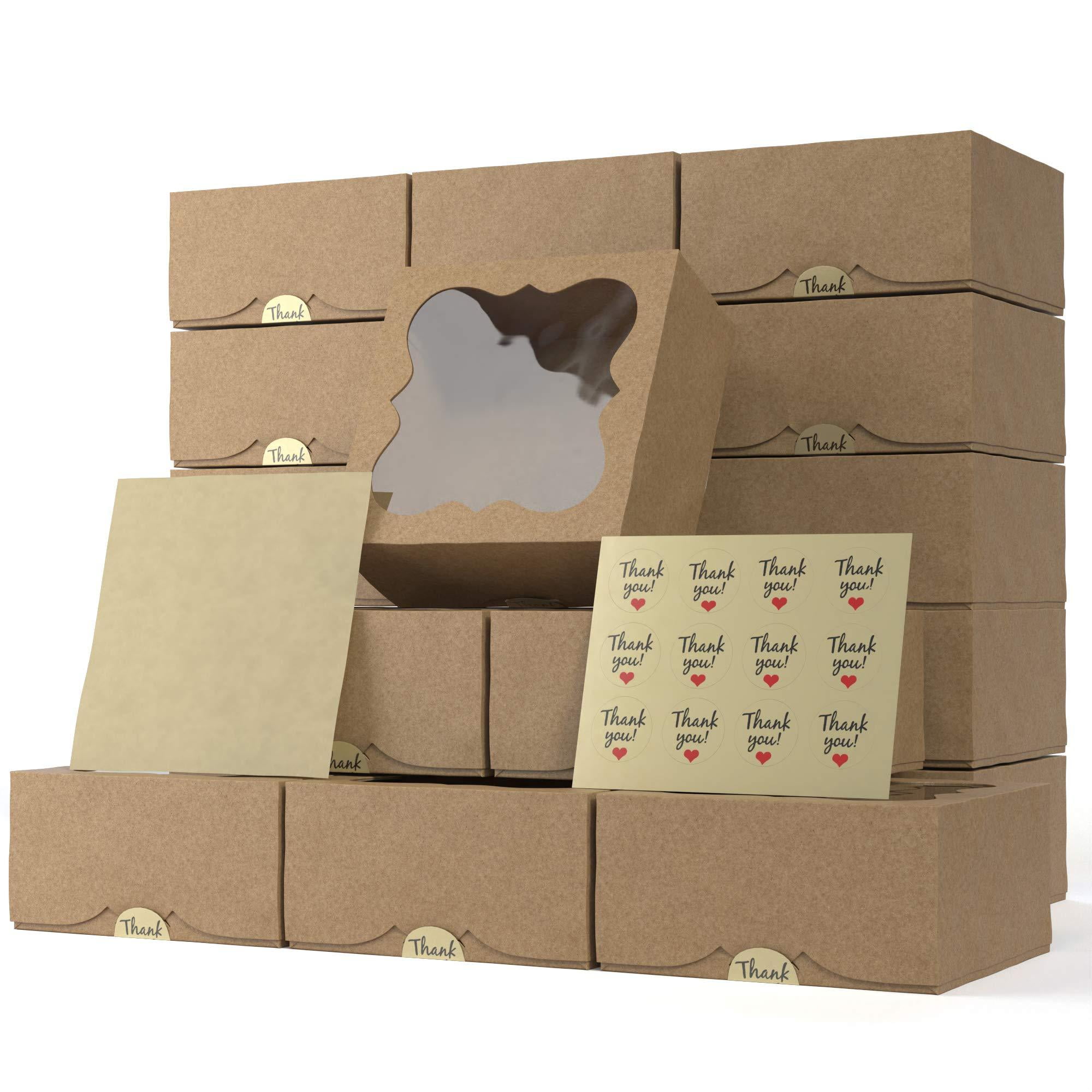 Brown, 25 Colovis Bakery Boxes with Window Pastries 25pcs 8x6x2.5 Inches Pastry Treat Boxes for Packaging Cookies Chocolate Strawberries 