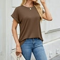 thumbnail image 2 of AherBiu Summer Tops for Women Drop Shoulder Short Sleeve Comfy Soft Crewneck T Shirts Blouse Plain Tees, 2 of 8