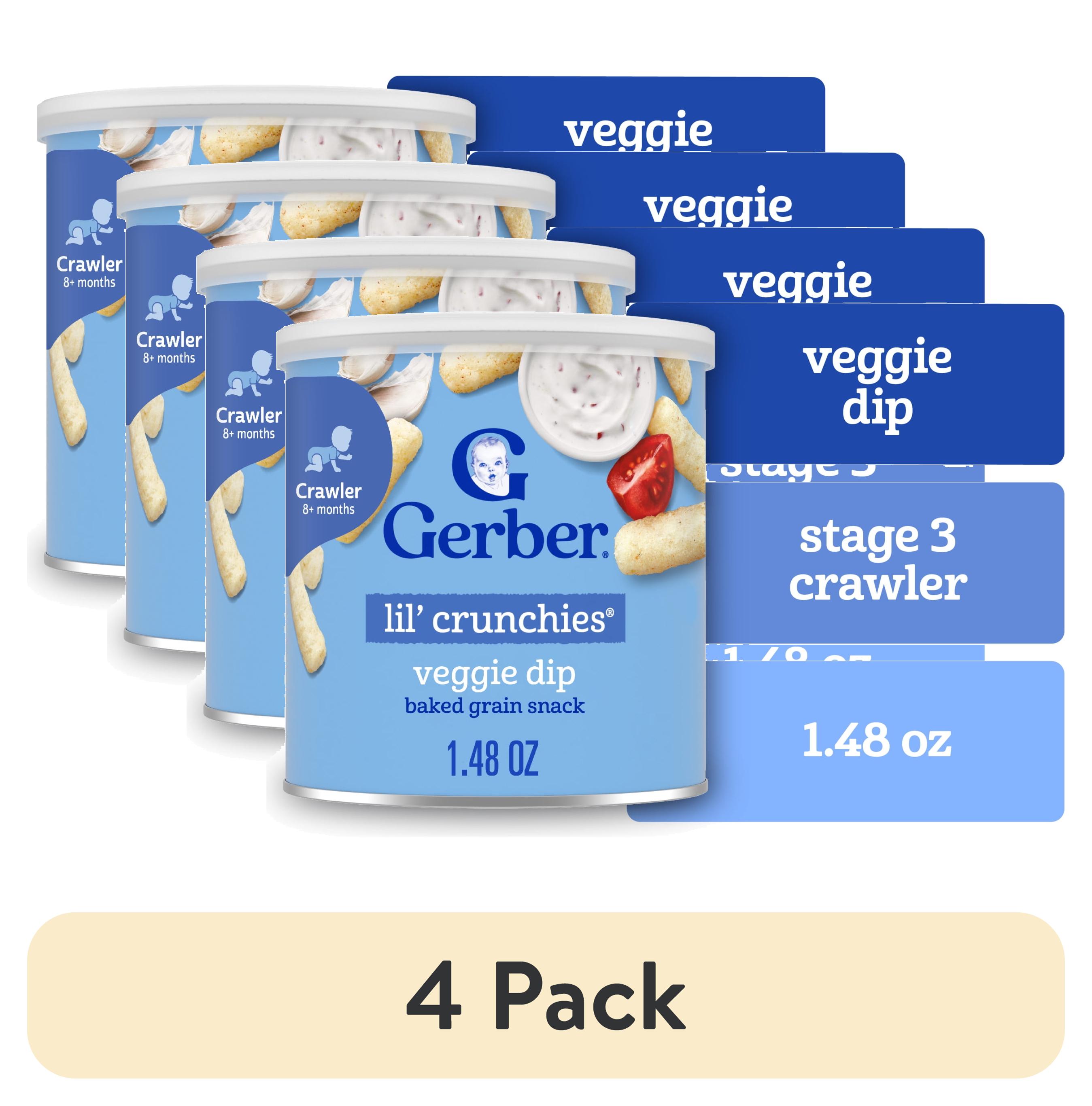 (4 pack) Gerber Snacks for Baby Lil Crunchies Veggie Dip Puffs, 1.48 oz Canister