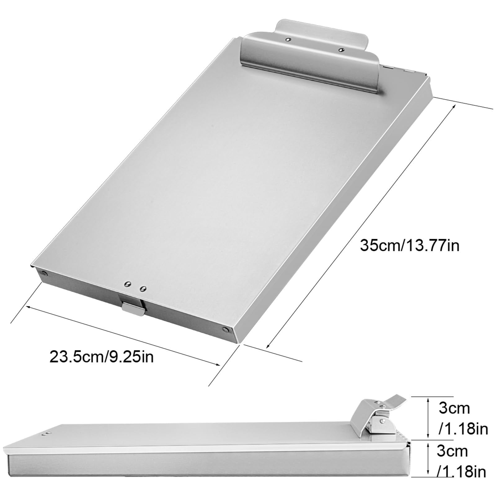 Recycled Aluminum Storage Clipboard, Clipboard Box, Form Holder, Suitable for School, Office, Jobsite or Medical Staff, 9.25 x 13.78 Inches, Silver