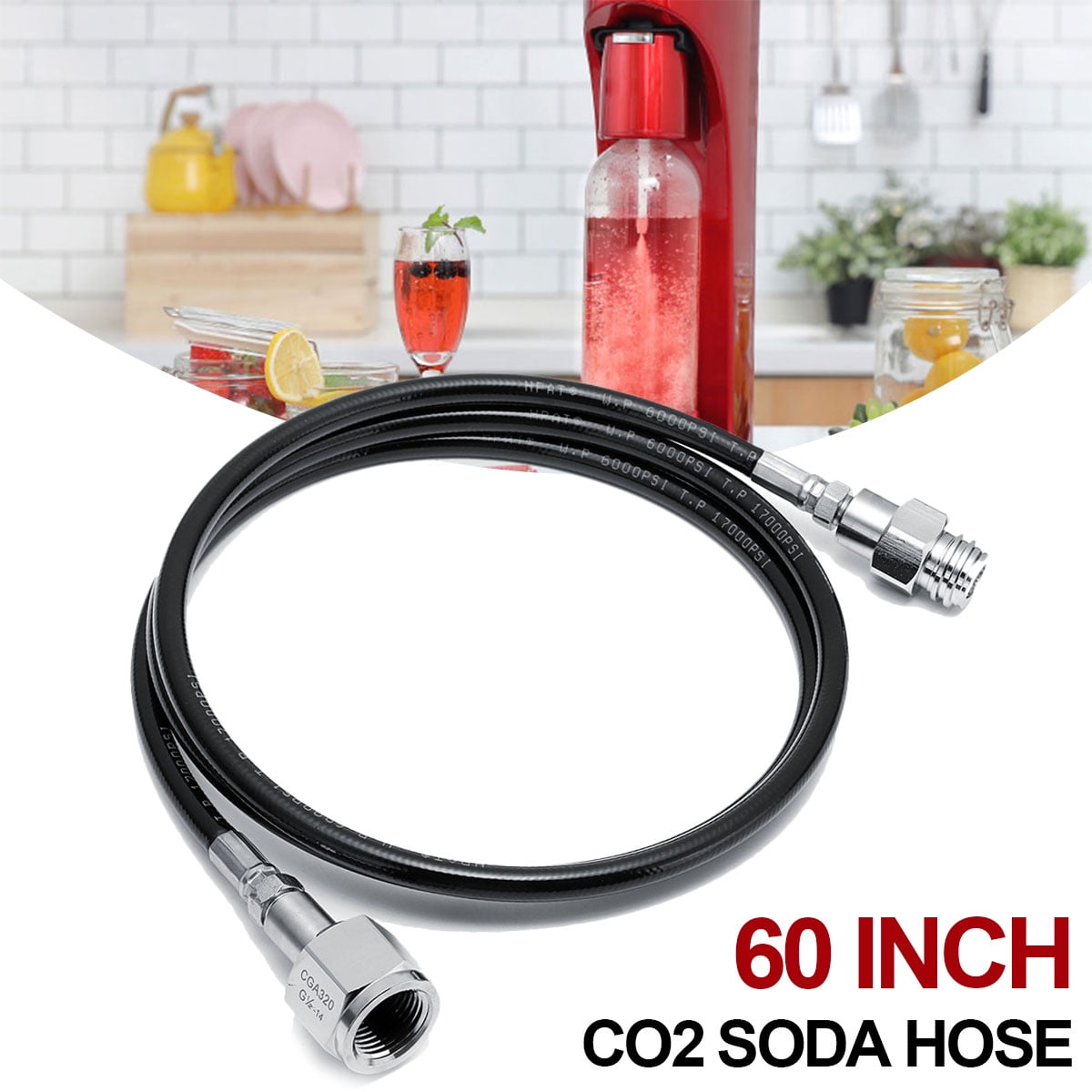 SodaStream 60'' Hose CO2 Soda Club To External CGA320 Tank Adapter Soda
