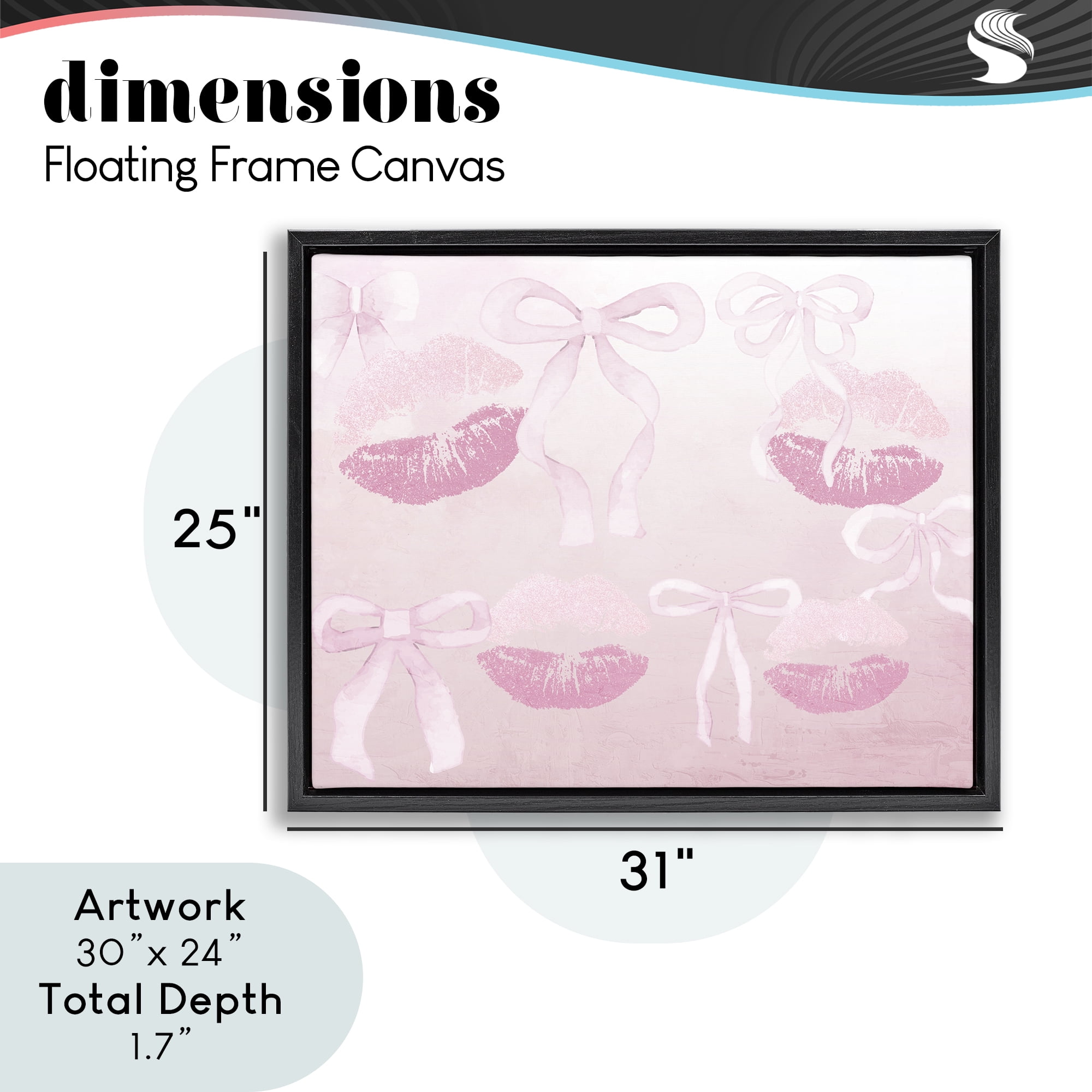 Dreamy Bows & Lips Black Framed Floater Canvas Wall Art, design by Kim Allen