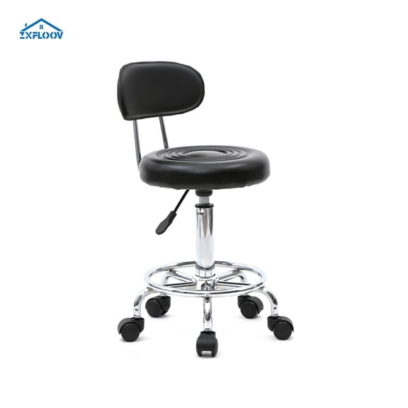 Adjustable Round Salon Stool with Backrest - Ergonomic Black Design
