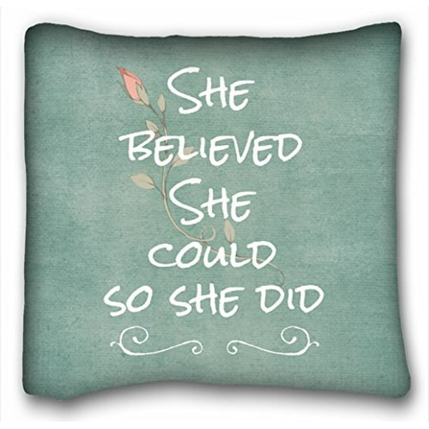 Winhome Vintage Pink Rose With Quote On Aqua Teal Inspirational She Believed She Could So She Did Throw Pillow Cover Case Size 18x18 Inches Two Side Print Walmart Com Walmart Com