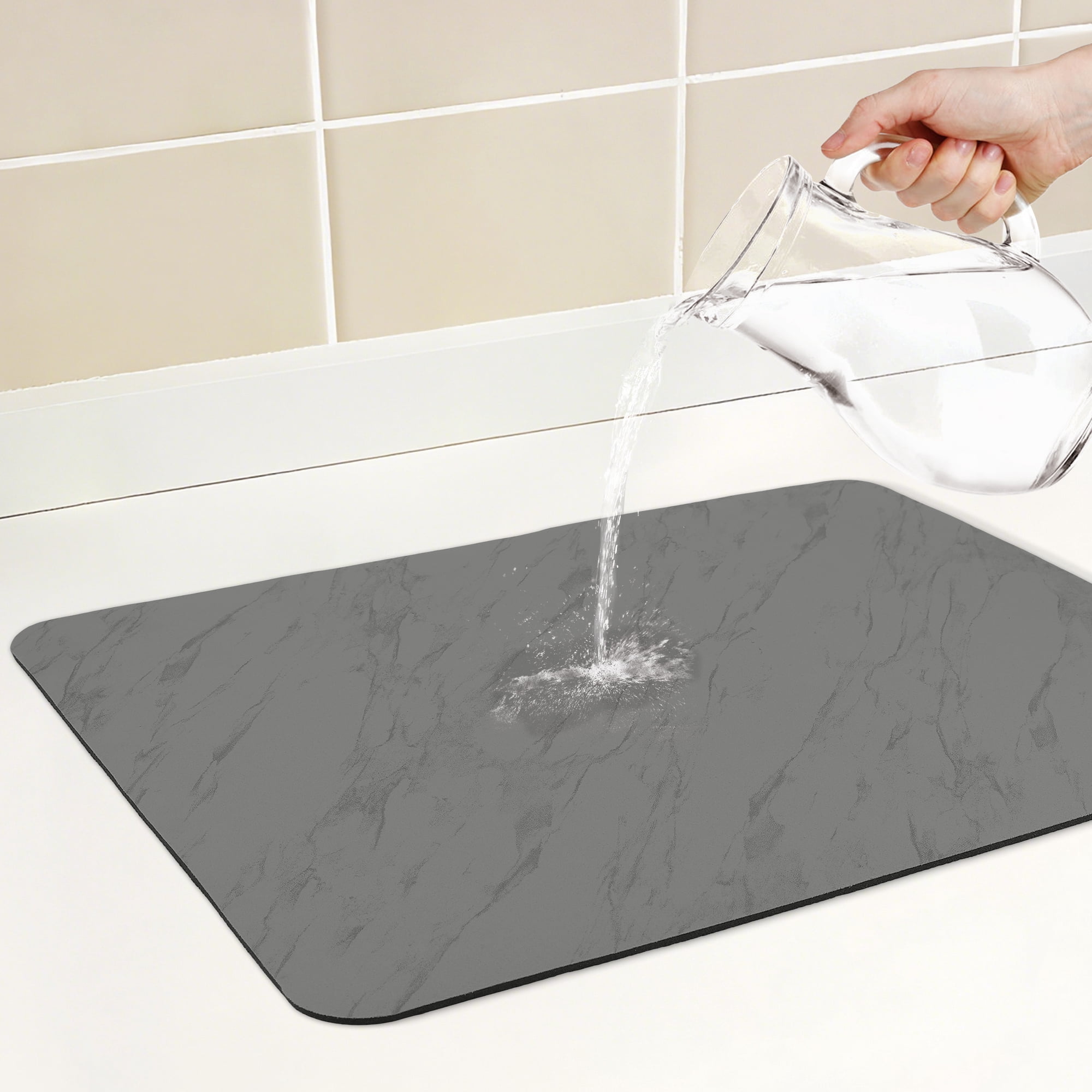 Unique Bargains Diatomaceous Stone Dish Drying Mat Dish Drying Mats Black 19.7*15.7 inch