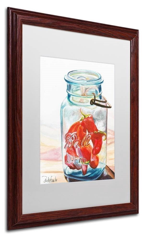 Trademark Fine Art "Ball Jar Ideal Peppers" Canvas Art by Jennifer Redstreake White Matte, Wood Frame
