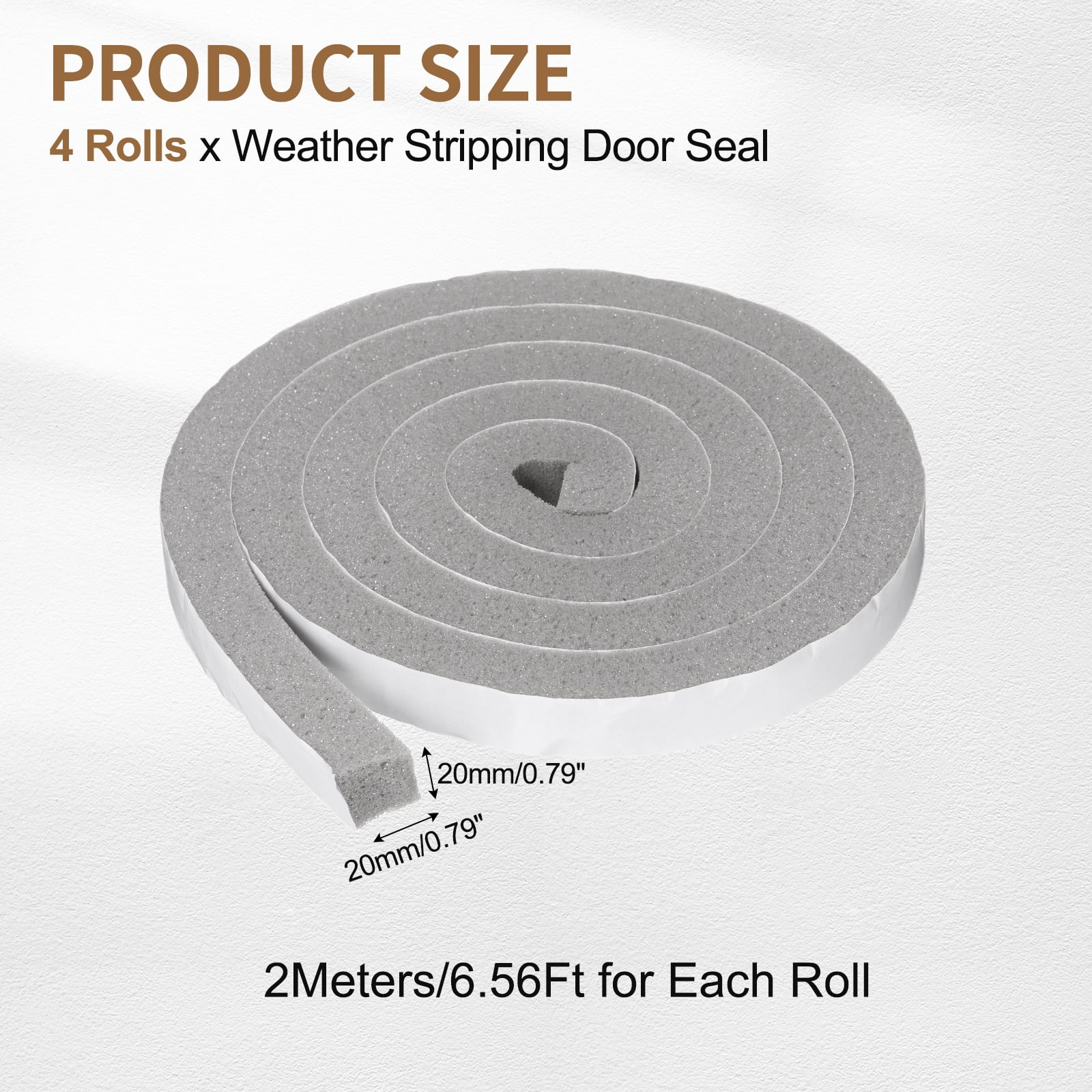 13/16" x 13/16" Foam Weather Stripping, Self Adhesive Door Seal Insulation Strips, Soundproofing Foam Seal Tape for Door/Window, Air Conditioning (26.25 Ft Total Length in 4 Roll)