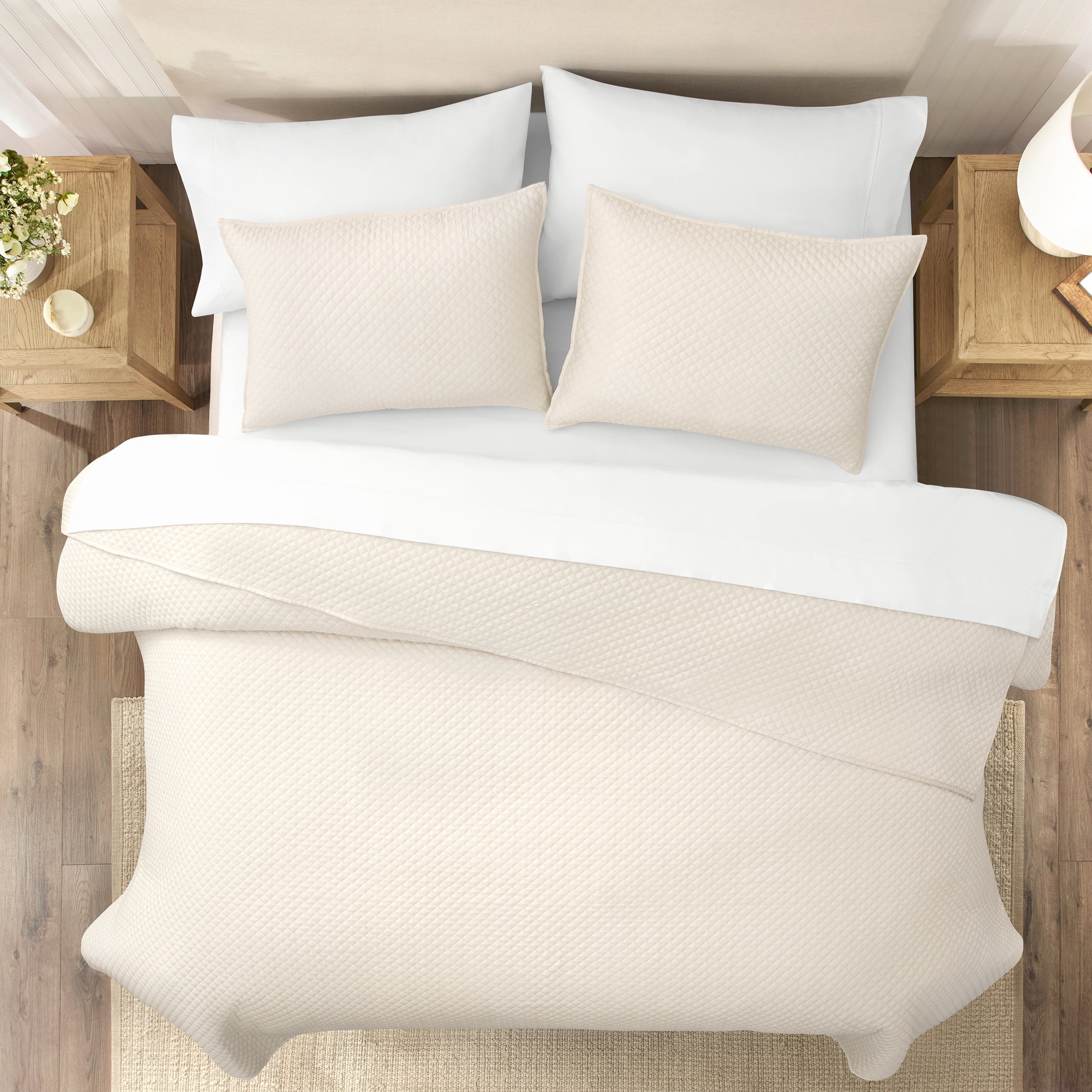 Wamsutta 1846 Cotton Tencel 3-Piece Gardenia Diamond Stitch Quilt Set, King