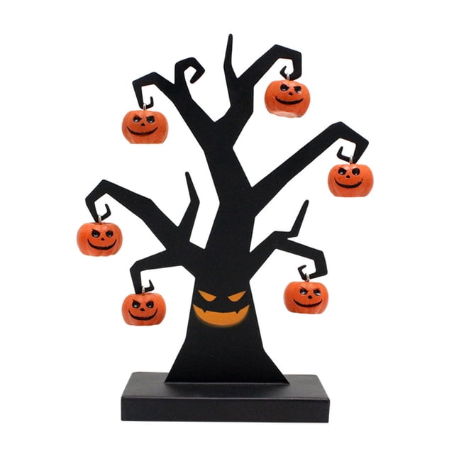 Ghost Pumpkin Tree Ornament For Halloween Home Decor Iron Base Stable Design Spooky Landscape Centerpiece Black