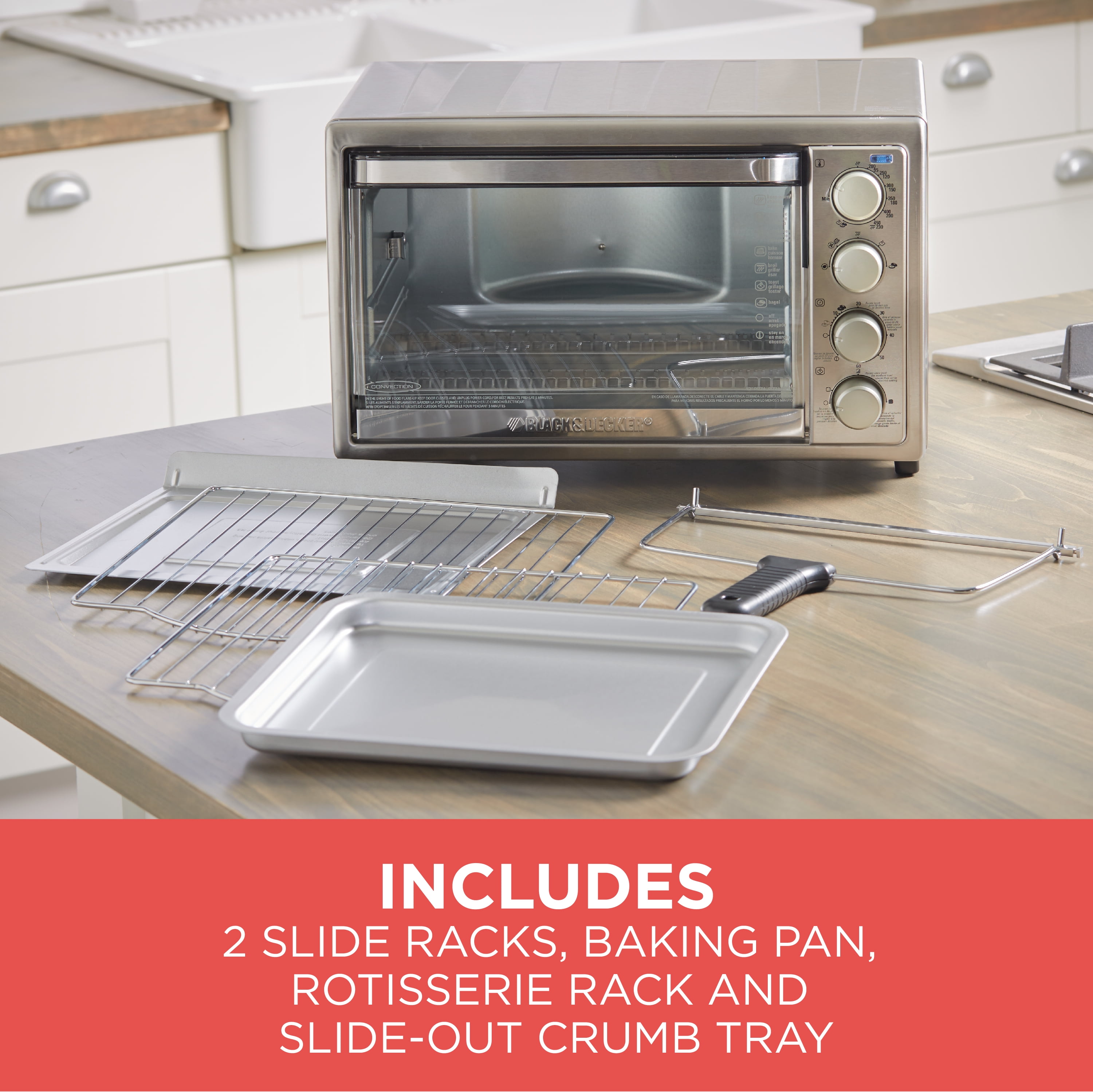 BLACK+DECKER 6-Slice Stainless Steel Convection Toaster Oven with  Rotisserie (1500-Watt) in the Toaster Ovens department at