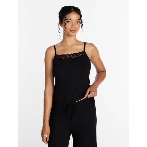 Joyspun Women’s Lace Trim Ribbed Modal Cami, Sizes XS-3X