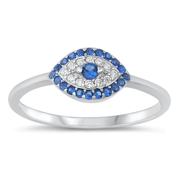Blue Simulated Sapphire Ring .925 Sterling Silver Eye Band Cubic Zirconia Jewelry Female Male Size 7